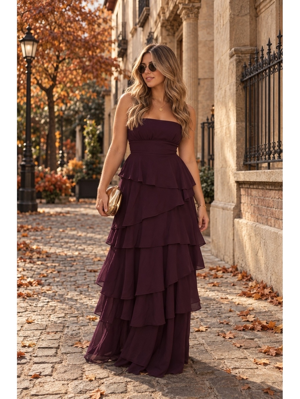 NWT Lulus Gorgeous Essence Dark Purple Strapless Tiered Maxi Dress M